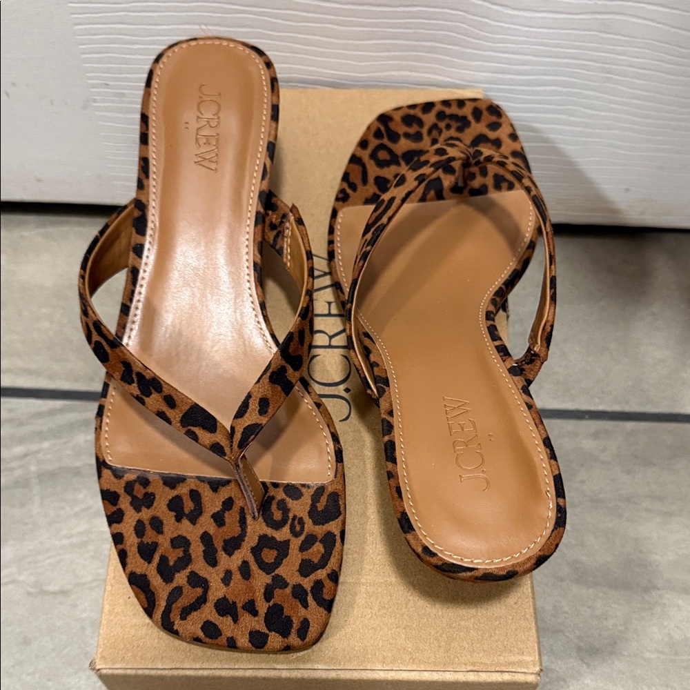 J. Crew Brown Leopard Print Kitten Heel Sandals